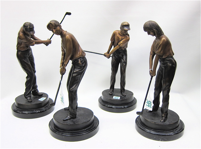 FOUR BRONZE SCULPTURES depicting