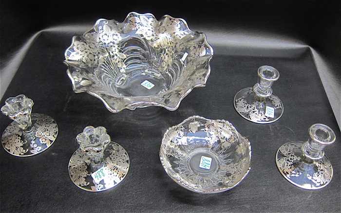 ASSORTED SILVER OVERLAY GLASS HOLLOWWARE