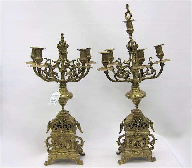 PAIR FRENCH STYLE BRASS CANDELABRA 16eae9