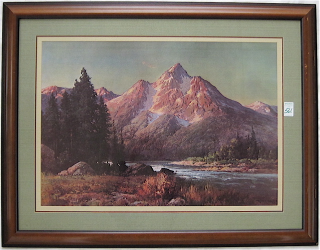 WESTERN COLOR LITHOGRAPH with mountains