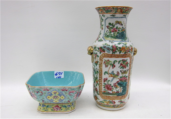 CHINESE ROSE CANTON PORCELAIN VASE AND