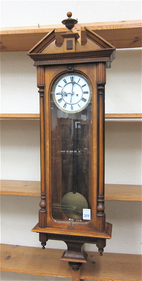 WALNUT LONG CASE WALL CLOCK Austrian 16ebb8