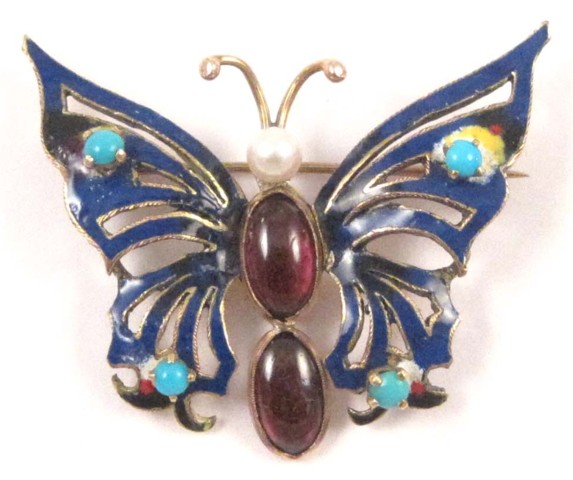COLOR ENAMEL AND GOLD BUTTERFLY