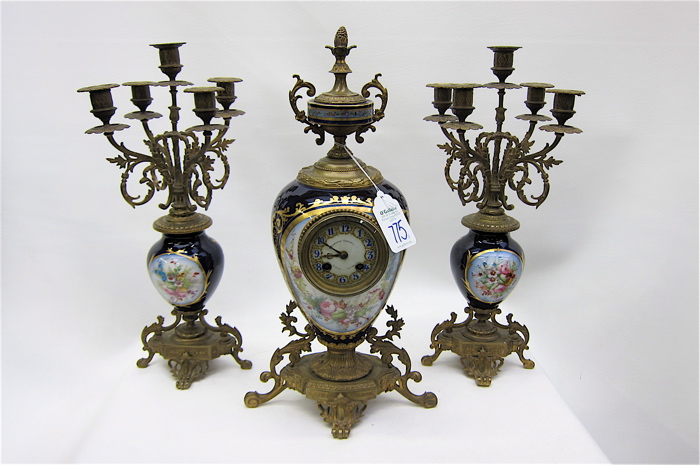 FRENCH ''SEVRES'' THREE PIECE CLOCK