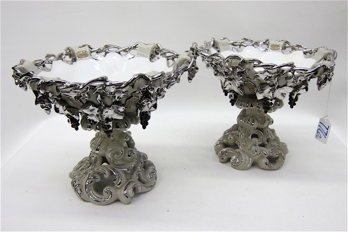 PAIR POTTERY PEDESTAL BOWLS attributed