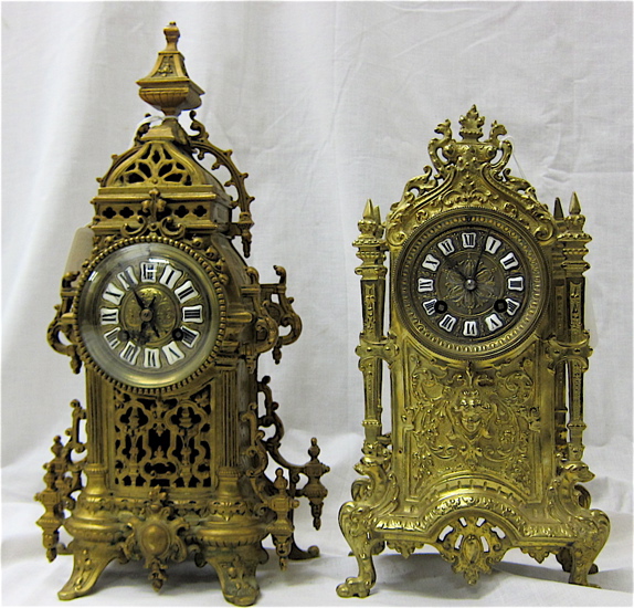 TWO FRENCH BRASS CASED MANTEL CLOCKS