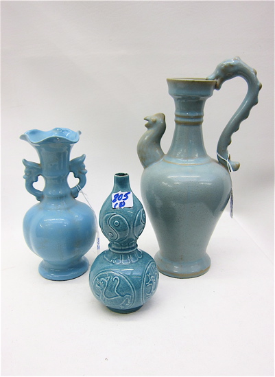 THREE CHINESE BLUE POTTERY PIECES  16ebdf