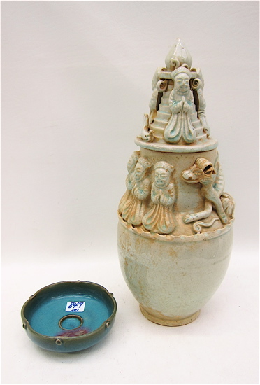 TWO CHINESE POTTERY PIECES: covered