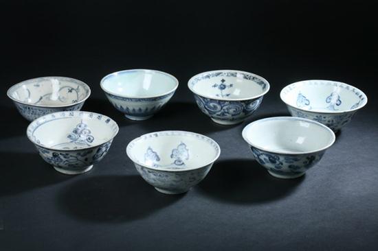 SEVEN CHINESE BLUE AND WHITE BOWLS