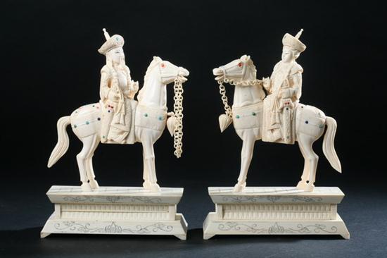 PAIR CHINESE IVORY EQUESTRIAN FIGURES
