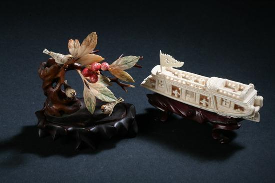 CHINESE IVORY MODEL OF BOAT. Together