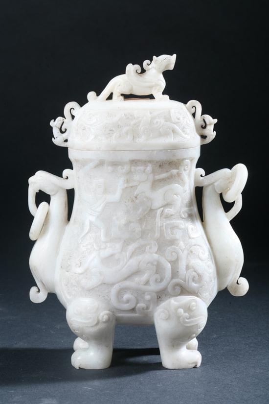 CHINESE ARCHAISTIC WHITE JADE VASE