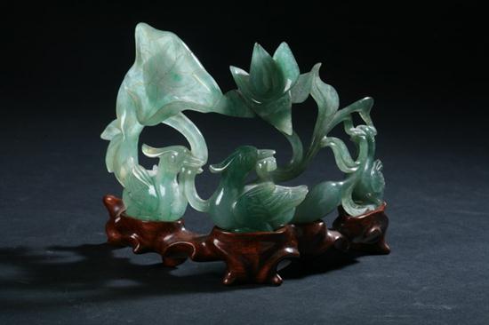 CHINESE GREEN JADE CARVING OF BIRD AND