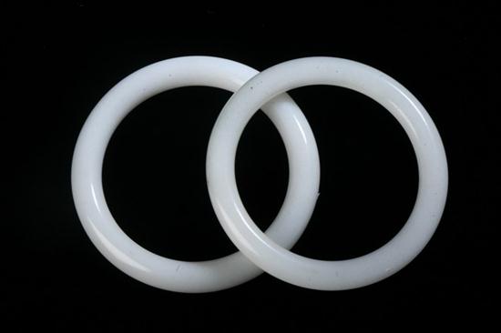 TWO CHINESE WHITE JADE BANGLES  16ecd7