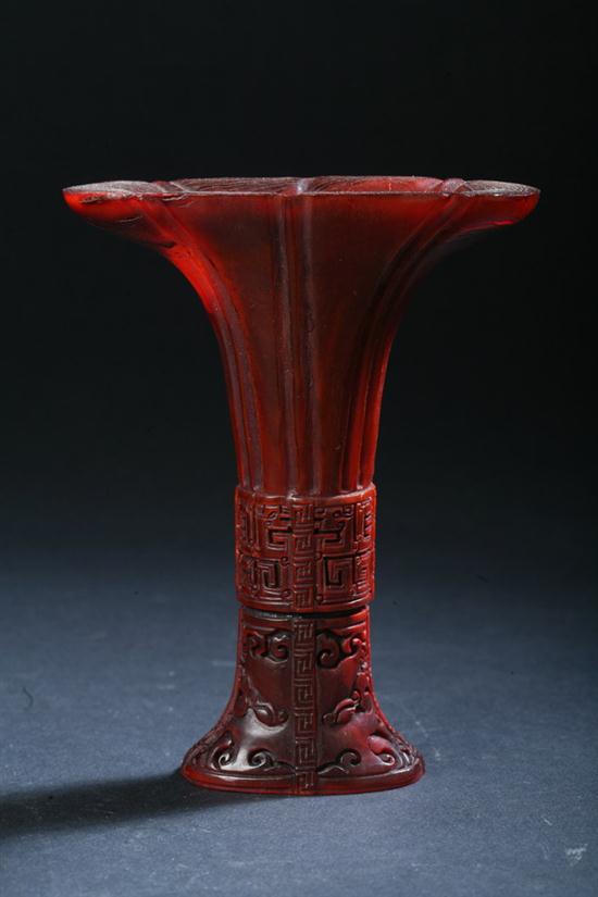 CHINESE HORN LIBATION CUP. Carved