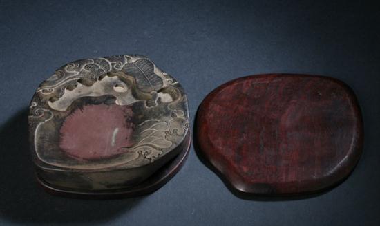 CHINESE CARVED PEACH-FORM INKSTONE