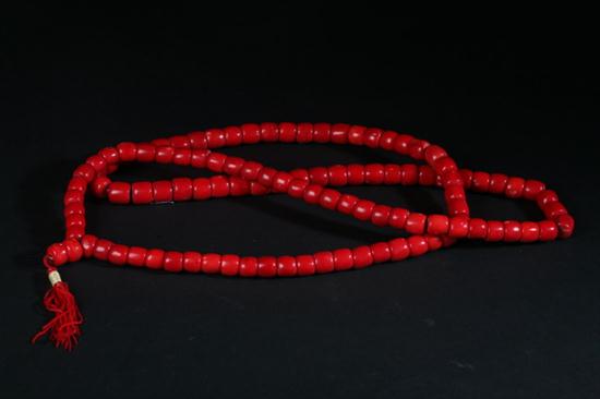 CHINESE RED CORAL MANDARIN NECKLACE.