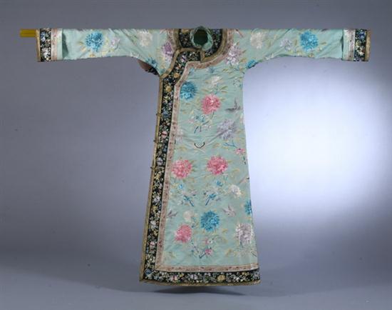 CHINESE EMBROIDERED TURQUOISE SILK