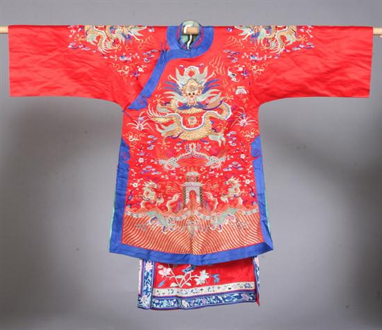 CHINESE EMBROIDERED RED SILK DRAGON 16ed25