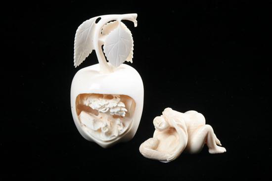 JAPANESE IVORY OKIMONO OF APPLE AND