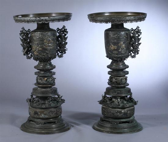 PAIR JAPANESE MIXED METAL VASES