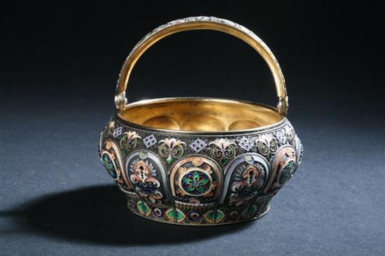 RUSSIAN ENAMELLED SILVER SUGAR BOWL.