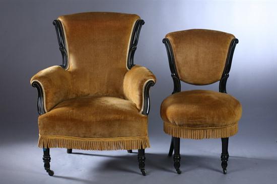 TWO NAPOLEON III EBONIZED CHAIRS.