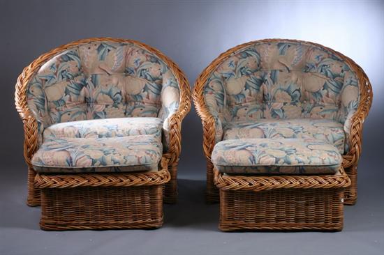 PAIR WOVEN RATTAN CLUB CHAIRS WITH