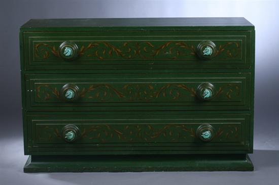 CONTEMPORARY GREEN-LACQUERED AND GILT-DECORATED