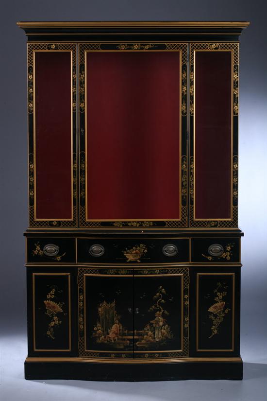 GEORGIAN STYLE BLACK LACQUERED AND GILT-DECORATED