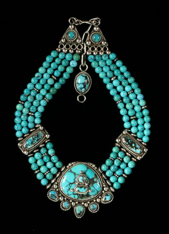SILVER AND TURQUOISE BEAD CHOKER 16eed1