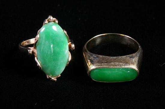 TWO 18K YELLOW GOLD AND JADEITE 16eef2