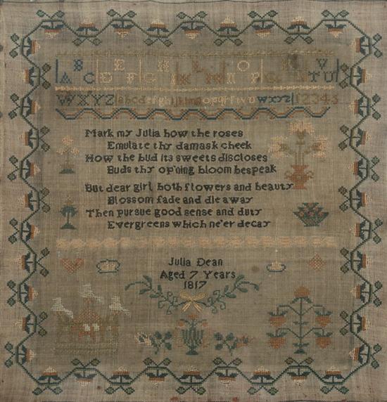 SCHOOLGIRL NEEDLEWORK SAMPLER worked 16ef1d