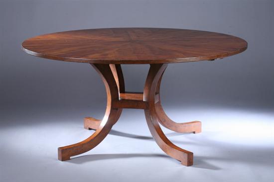 CONTEMPORARY YEW WOOD DINING TABLE.
