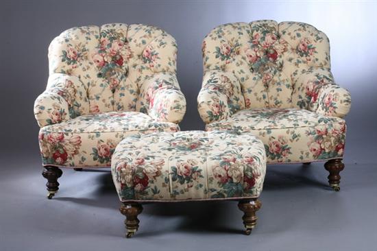 PAIR ENGLISH STYLE UPHOLSTERED