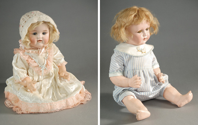 TWO GERMAN BISQUE SOCKET HEAD DOLLS: