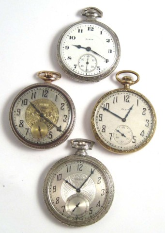 FOUR ELGIN OPENFACE POCKET WATCHES:
