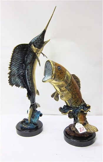 TWO MARINE WILDLIFE BRONZE SCULPTURES