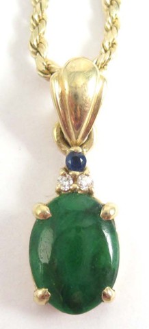 JADE SAPPHIRE AND DIAMOND PENDANT NECKLACE