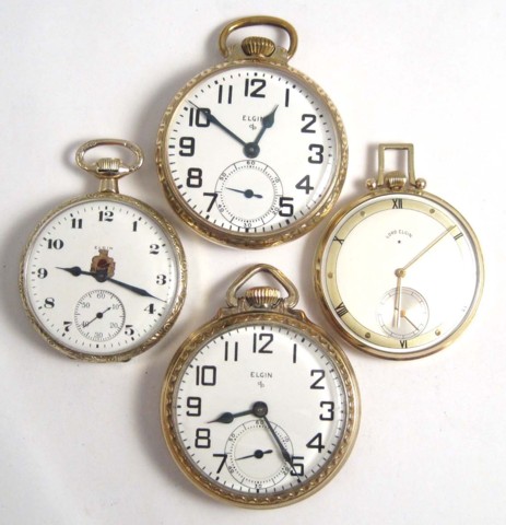 FOUR ELGIN OPENFACE POCKET WATCHES: