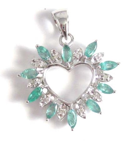 EMERALD AND DIAMOND HEART PENDANT.