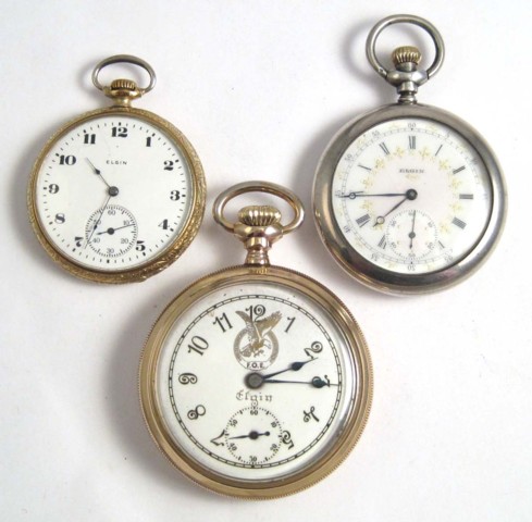 THREE ELGIN OPENFACE POCKET WATCHES: