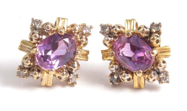 PAIR OF GARNET AND DIAMOND EARRINGS