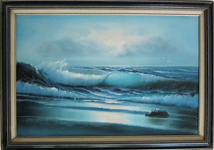 SEASCAPE OIL ON CANVAS with breakers 16f1a6