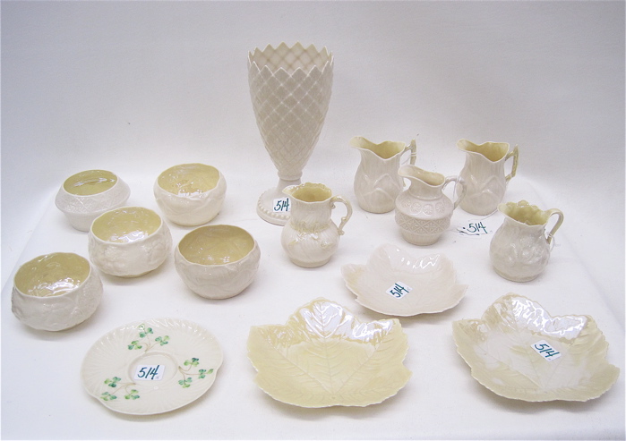 14 PIECES ASSORTED IRISH BELLEEK PORCELAINS.