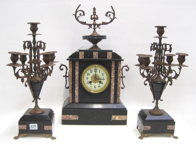 FRENCH THREE PIECE MARBLE CLOCK 16f1a4