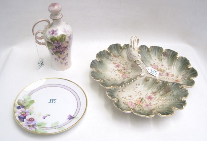 THREE PIECES HAND PAINTED PORCELAIN