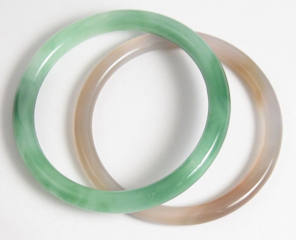 TWO ROUND JADE CHINESE BANGLES