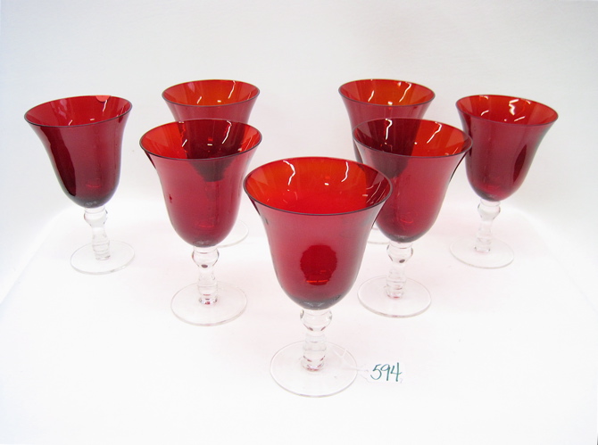 SET OF SEVEN RUBY RED GOBLETS with red