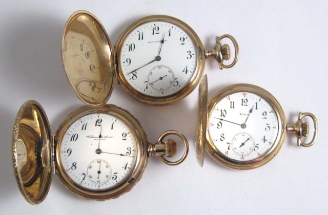 THREE HUNTER CASE POCKET WATCHES: 1)